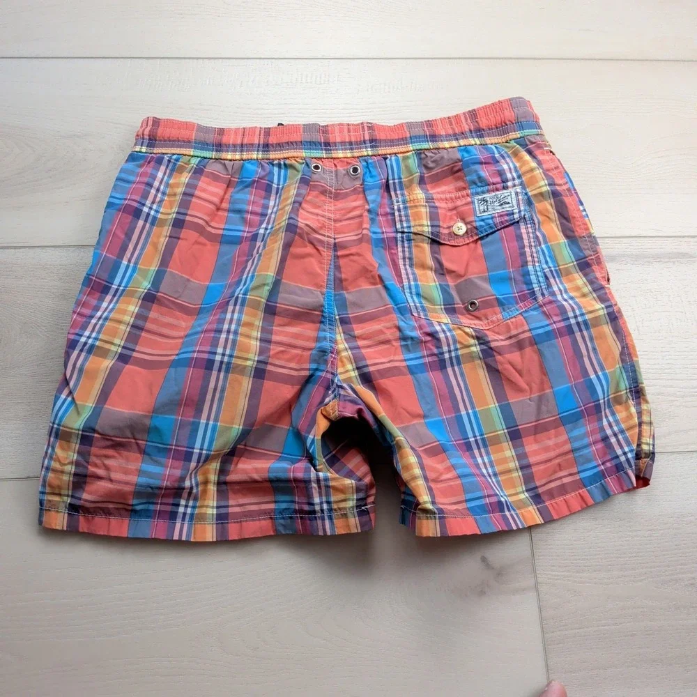 Polo Ralph Lauren Swim Trunks Mens M Multicolor‎ Plaid Mesh Lined Cotton Nylon